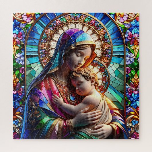 Jungfrau Mary and Baby Jesus Halted Glass Puzzle (Vertikal)