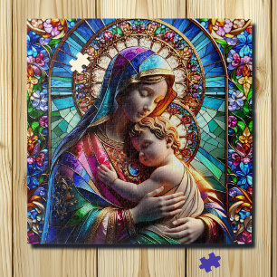 Jungfrau Mary and Baby Jesus Halted Glass Puzzle