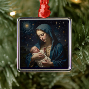 Jungfrau Mary and Baby Jesus Nativity Ornament Aus Metall