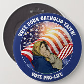Jungfrau Mary Baby Jesus Prolife American Flag Button (Vorne & Hinten)