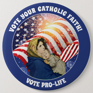 Jungfrau Mary Baby Jesus Prolife American Flag Button