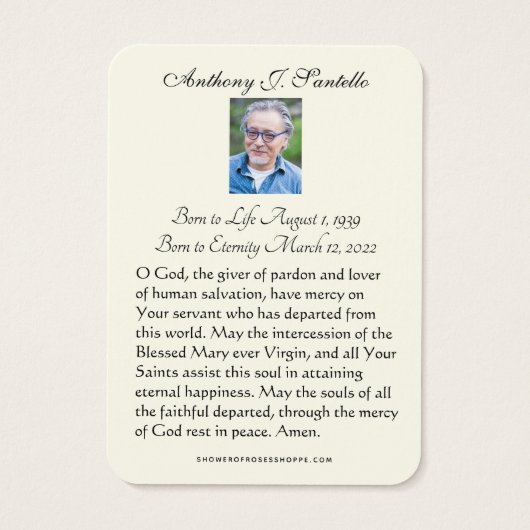 Jungfrau Mary Beerdigung Gedenkgebet Heilige Karte (Rückseite)