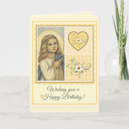 Jungfrau Mary Birthday Hearts & Blume Karte (Vorderseite)