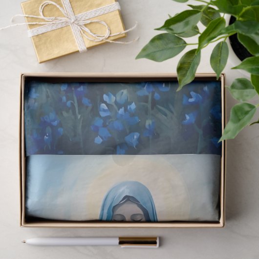 Jungfrau Mary Blue Blumen Decoupage Seidenpapier (Geschenk)