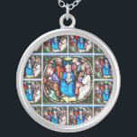 Jungfrau Mary Confirmation des heiligen Geistes Versilberte Kette<br><div class="desc">Dies ist ein wunderschönes Buntglasbild des Heiligen Geistes / Heiligen Geistes,  repräsentiert durch eine Taube,  die auf Maria und den Aposteln auf Pfingsten absteigt. .</div>