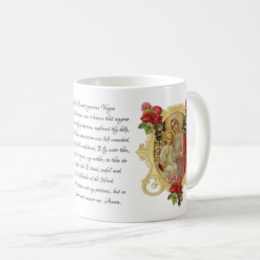 Jungfrau Mary Floral Jesus Memorare Gebet Kaffeetasse (VorderseiteRechts)