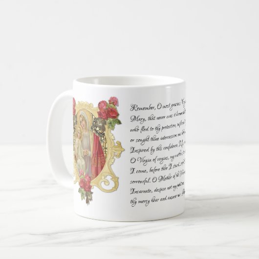 Jungfrau Mary Floral Jesus Memorare Gebet Kaffeetasse (Vorderseite Links)