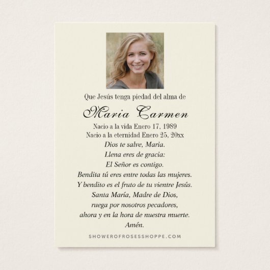 Jungfrau Mary Funeral Gedenkgebet (Rückseite)