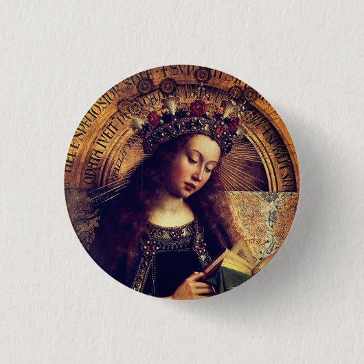 Jungfrau Mary - Gent Altarpiece von Jan van Eyck Button (Vorderseite)