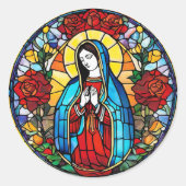 Jungfrau Mary gestanzte Glasfenster katholische He Runder Aufkleber (Vorderseite)