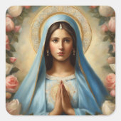 Jungfrau Mary Halo Gebet verziert mit Rose Quadratischer Aufkleber (Vorderseite)