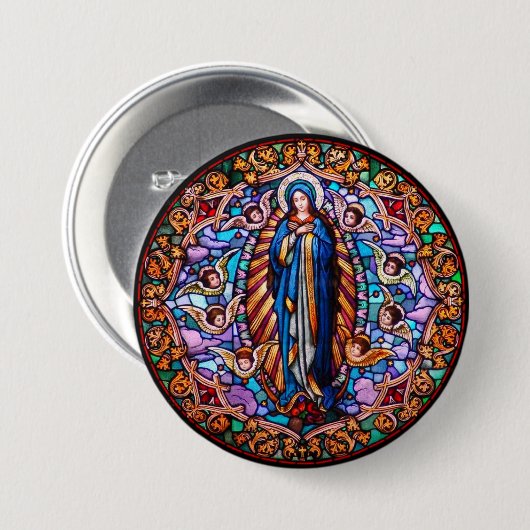 Jungfrau Mary in Blue Robe Replik verkleidetes Gla Button (Vorne & Hinten)