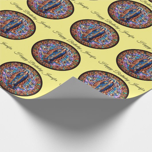 Jungfrau Mary in Blue Robe Replik verkleidetes Gla Geschenkpapier (Ecke)