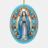 Jungfrau Mary in Blue Stached Glass Christmas Keramik Ornament (Vorne)