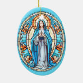 Jungfrau Mary in Blue Stached Glass Christmas Keramik Ornament (Hinten)