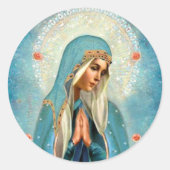 Jungfrau Mary in Gebet Hallo Hübsche blaue Robe Runder Aufkleber (Vorderseite)