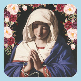 Jungfrau Mary in Gebet Rose und Rosary Quadratischer Aufkleber
