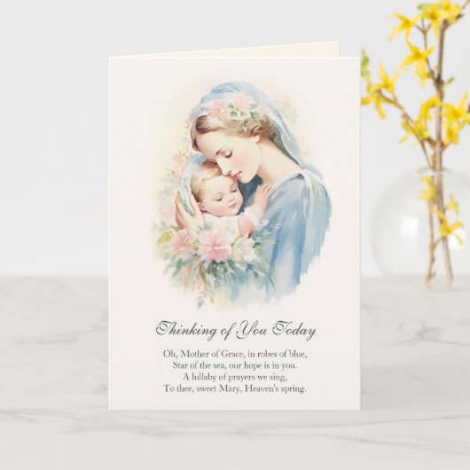 Jungfrau Mary Jesus denkt an euch Gebet Karte (Gelbe Blume)