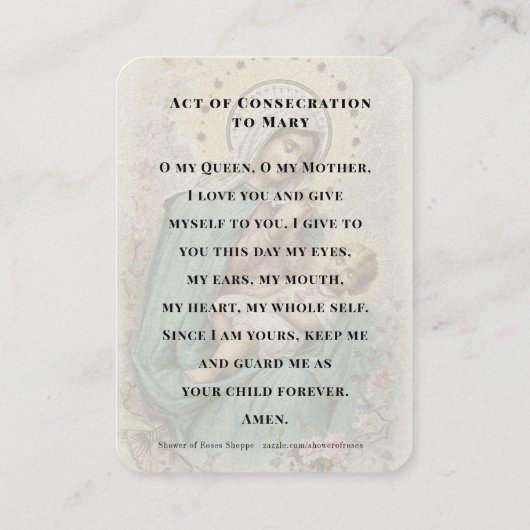 Jungfrau Mary Jesus katholische Konseckgebet Platzkarte (Rückseite)
