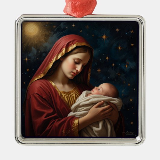 Jungfrau Mary & Jesus Weihnachtskrippe Ornament Aus Metall (Vorne)