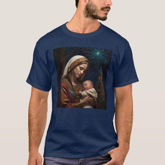 Jungfrau Mary & Jesus Weihnachtskrippe T-Shirt (Vorderseite)
