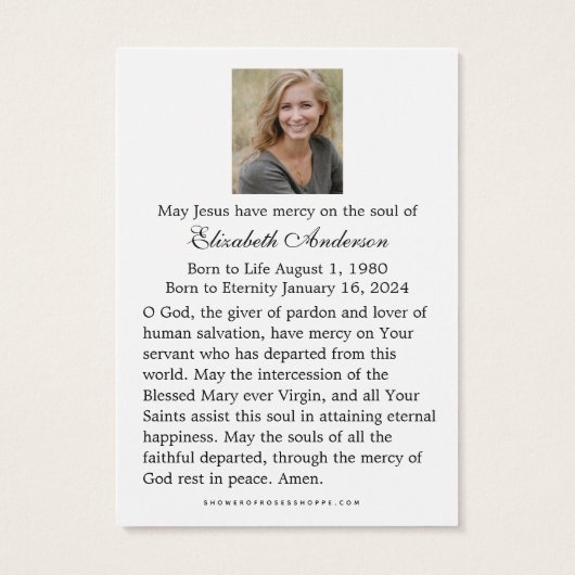 Jungfrau Mary Katholic Beerdigung Foto Heilige Kar (Rückseite)