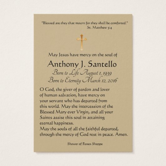 Jungfrau Mary Katholic Beerdigung Gedenkkarte (Rückseite)