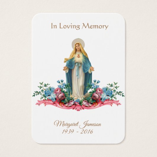 Jungfrau Mary Katholic Funeral Memorial Holcard - (Vorderseite)