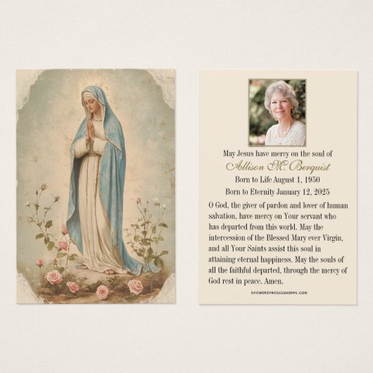 Jungfrau Mary Katholic Funeral Memorial Holcard - (Vorne & Hinten)