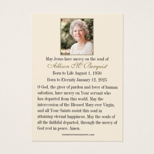 Jungfrau Mary Katholic Funeral Memorial Holcard - (Rückseite)