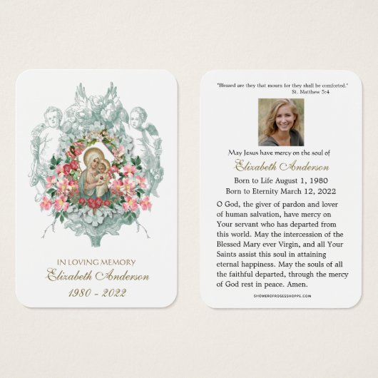 Jungfrau Mary Katholic Funeral Memorial Holcard - (Vorne & Hinten)