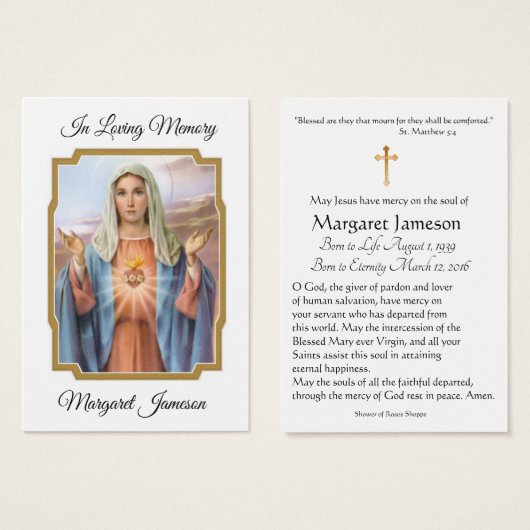Jungfrau Mary Katholic Funeral Memorial Holcard - (Vorne & Hinten)