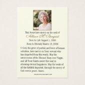 Jungfrau Mary Katholic Funeral Memorial Holcard - (Rückseite)