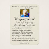 Jungfrau Mary Katholic Funeral Memorial Holcard - (Rückseite)