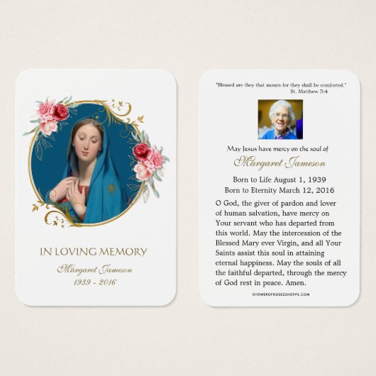 Jungfrau Mary Katholic Funeral Memorial Holcard - (Vorne & Hinten)