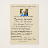 Jungfrau Mary Katholic Funeral Memorial Holcard - (Rückseite)