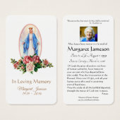Jungfrau Mary Katholic Funeral Memorial Holcard - (Vorne & Hinten)