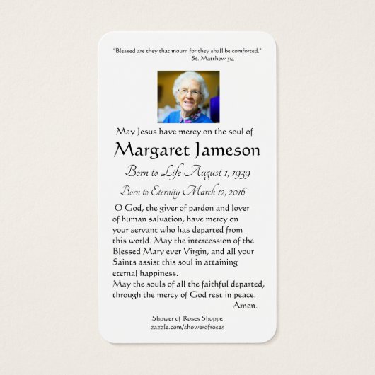 Jungfrau Mary Katholic Funeral Memorial Holcard - (Rückseite)
