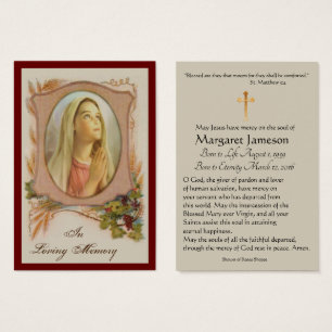 Jungfrau Mary Katholic Funeral Memorial Holcard -