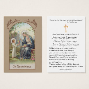 Jungfrau Mary Katholic Funeral Memorial Holcard -