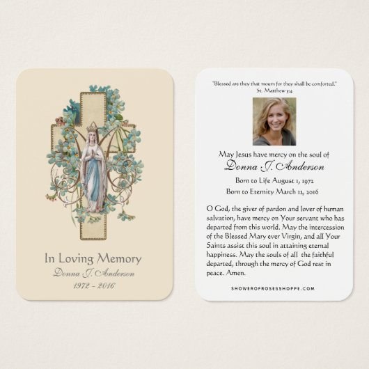 Jungfrau Mary Katholic Funeral Memorial Holcard - (Vorne & Hinten)