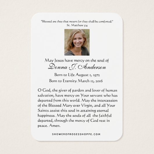 Jungfrau Mary Katholic Funeral Memorial Holcard - (Rückseite)