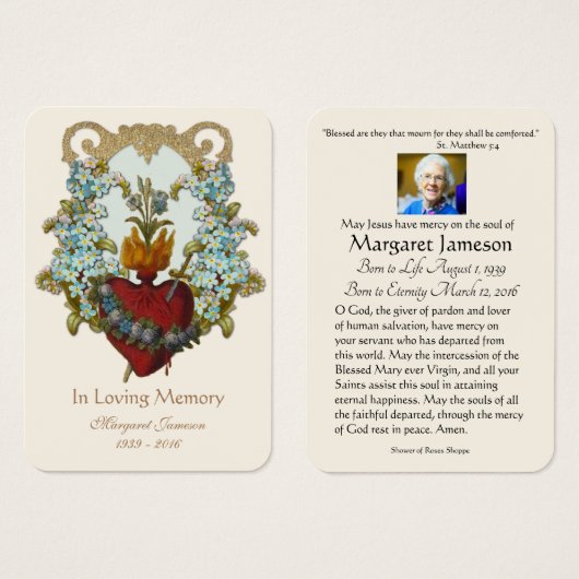 Jungfrau Mary Katholic Funeral Memorial Holcard - (Vorne & Hinten)