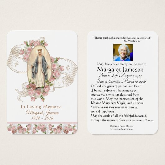 Jungfrau Mary Katholic Funeral Memorial Holcard - (Vorne & Hinten)
