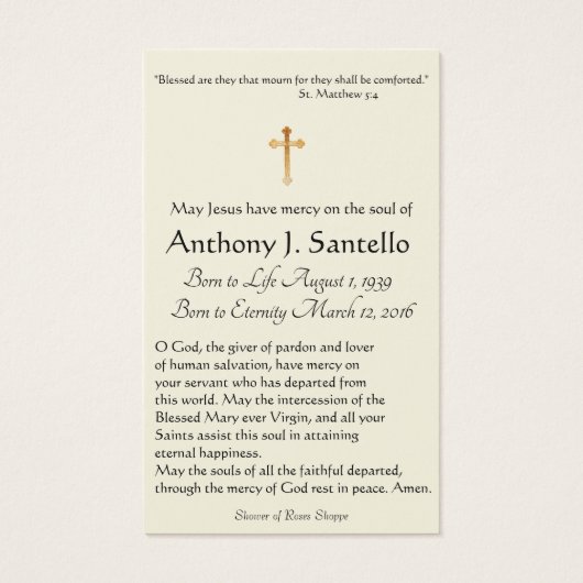 Jungfrau Mary Katholic Funeral Memorial Holcard - (Rückseite)