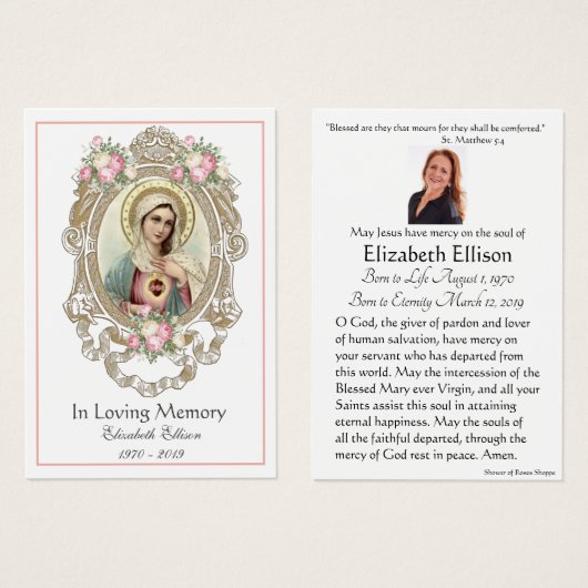 Jungfrau Mary Katholic Funeral Memorial Holcard - (Vorne & Hinten)