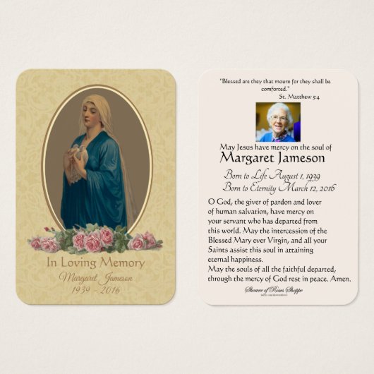 Jungfrau Mary Katholic Funeral Memorial Holcard - (Vorne & Hinten)