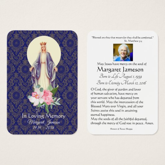 Jungfrau Mary Katholic Funeral Memorial Holcard - (Vorne & Hinten)