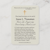 Jungfrau Mary Katholic Funeral Memorial Holcard - Visitenkarte (Rückseite)