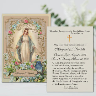 Jungfrau Mary Katholic Funeral Memorial Holcard - Visitenkarte